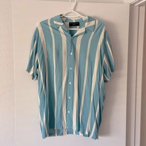 Mens Casual Button Down Short Sleeve Shirt - Striped Hawaiian Shirt (Large)